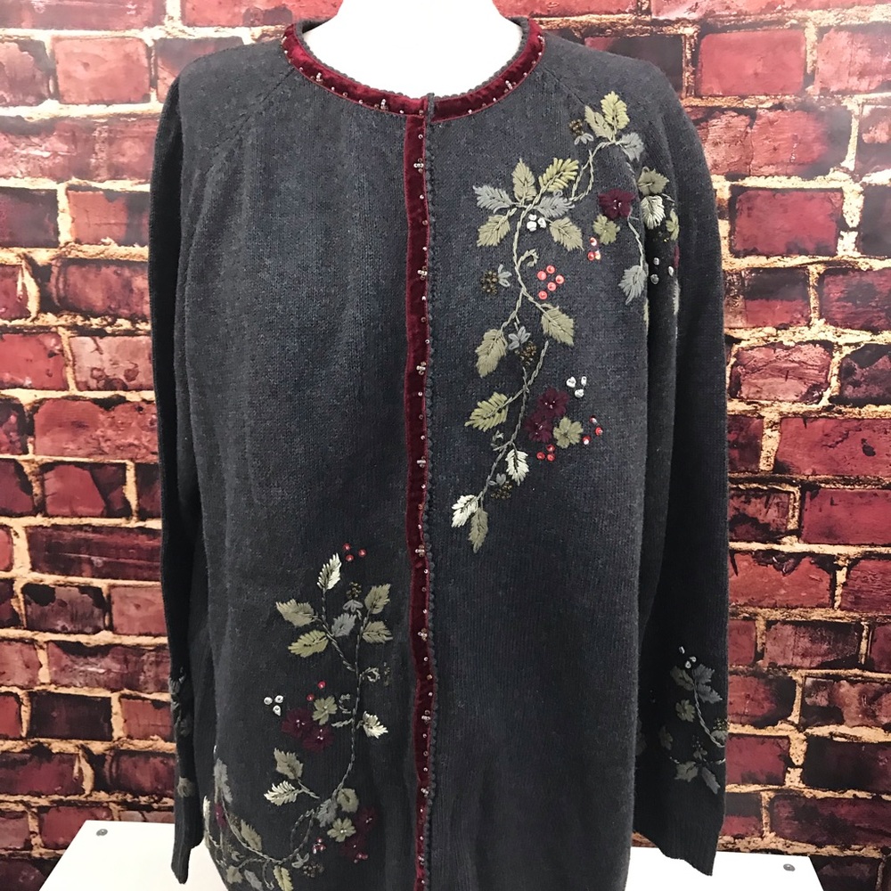 NEW Stiches in Time QVC Cardigan Sweater -Floral - Picture 1 of 8